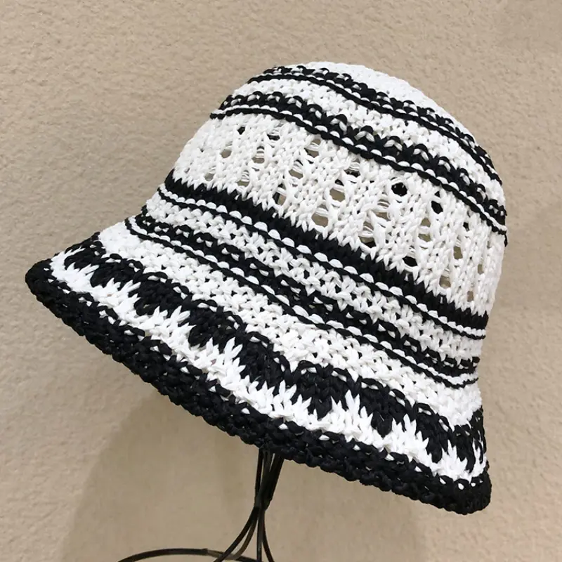 Korean Hand-crocheted Bucket Hat Dome Versatile and Thin Summer Travel Shading Hollow Niche Retro Basin Caps for Women Tide