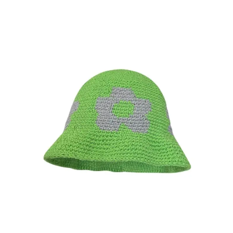 New Fresh Handwoven Flower Fisherman Hat Small Design Casual Knitted Florals Beanie Bucket Hat
