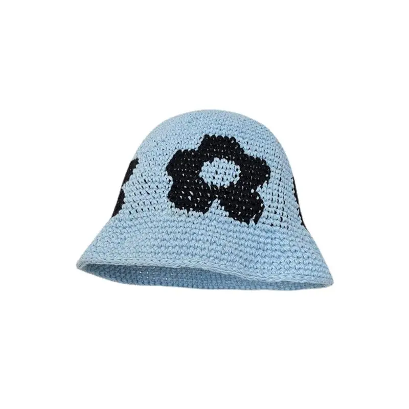 New Fresh Handwoven Flower Fisherman Hat Small Design Casual Knitted Florals Beanie Bucket Hat