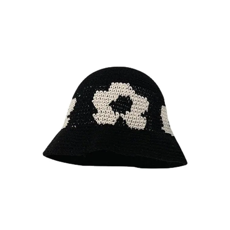 New Fresh Handwoven Flower Fisherman Hat Small Design Casual Knitted Florals Beanie Bucket Hat