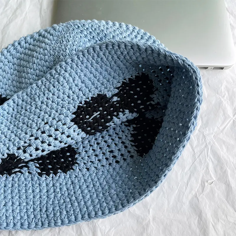 New Fresh Handwoven Flower Fisherman Hat Small Design Casual Knitted Florals Beanie Bucket Hat