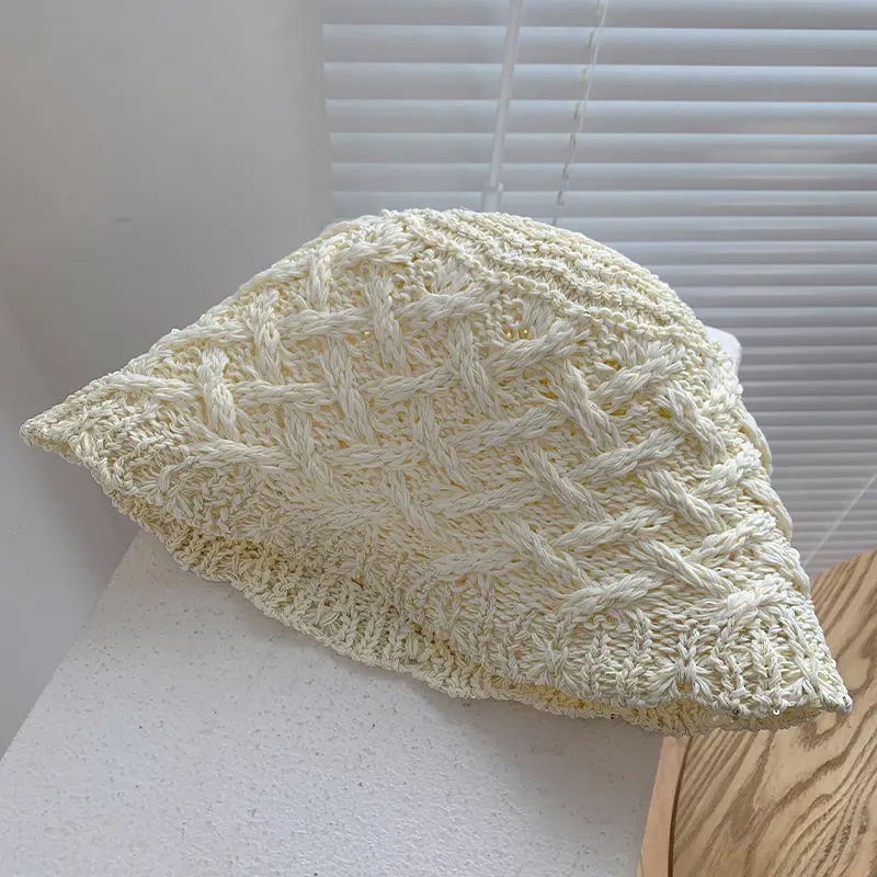 Hollow Woven Bucket Hat Spring and Summer Breathable Sunshade Sunscreen Basin Caps Japanese Fresh Green Women's Hats