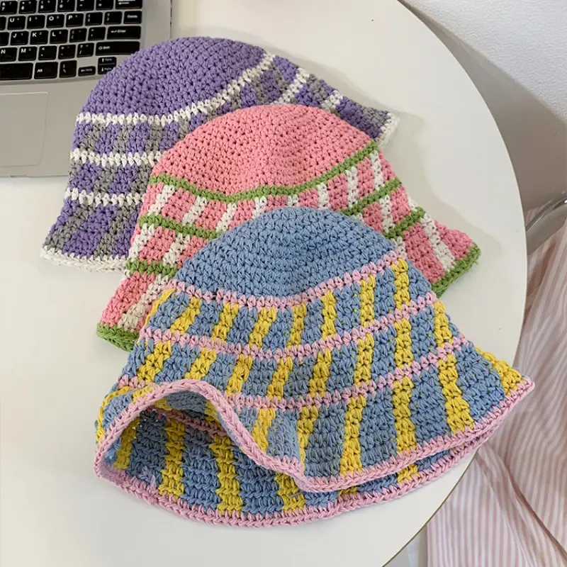 Japanese Niche Design Handmade Knitted Basin Caps Women Spring and Summer Travel Versatile Sunscreen Breathable Bucket Hats