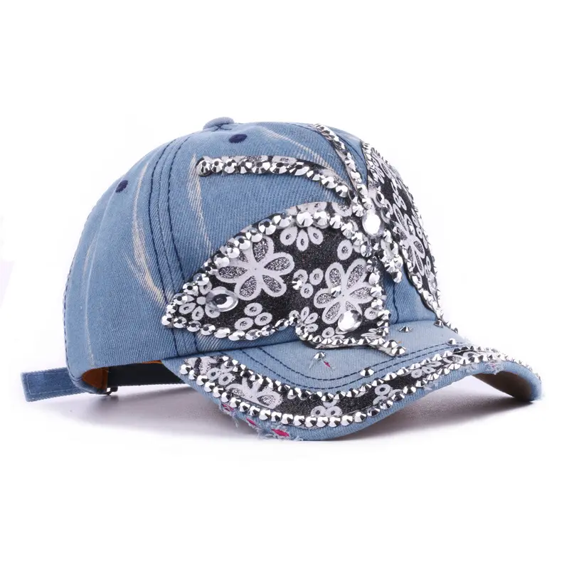 New Hat Washed, Versatile For Summer, Women's New Baseball Cap With Diamond Inlaid Denim Duckbill Hat, Outdoor Sunshade Hat