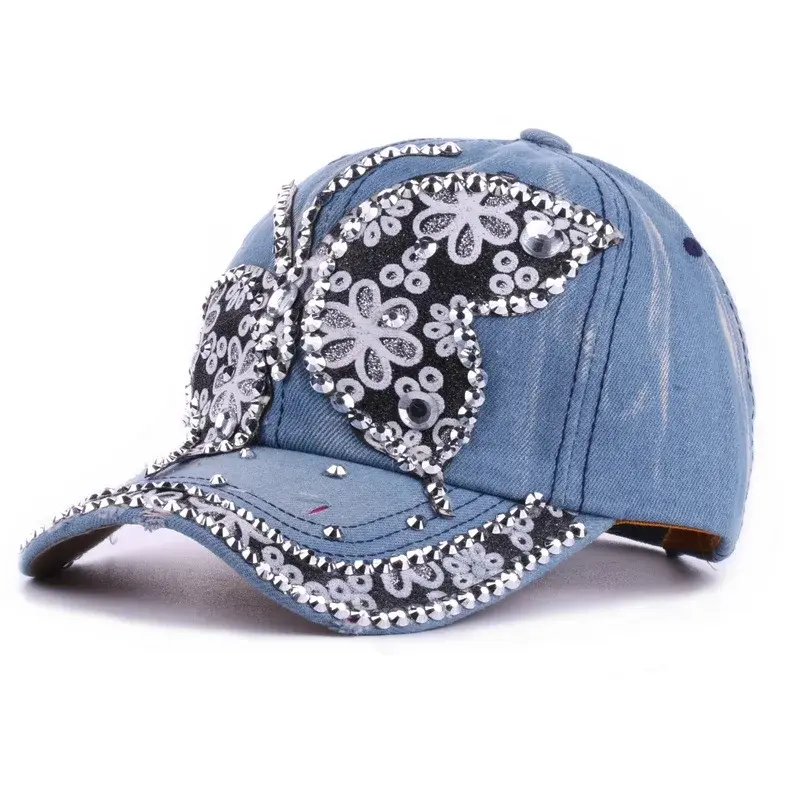 New Hat Washed, Versatile For Summer, Women's New Baseball Cap With Diamond Inlaid Denim Duckbill Hat, Outdoor Sunshade Hat