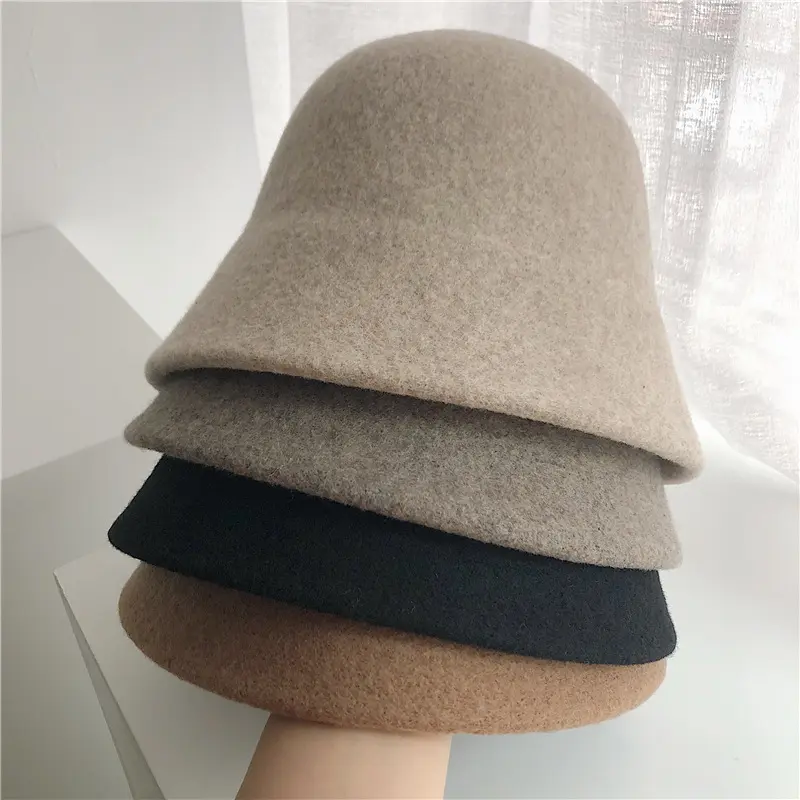 2024 New 100% Wool Bucket Fisherman Hat Autumn/Winter Japanese Fashion Round Top Retro Versatile Bowl Hat