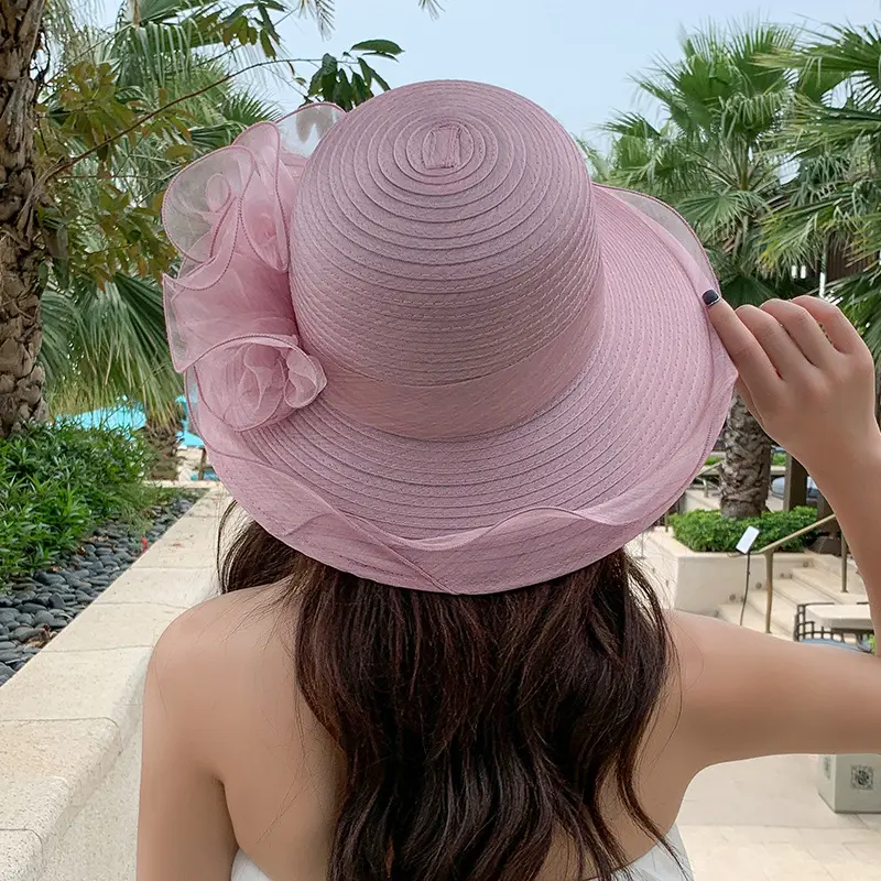 Summer New Women's Eugenia Flower Big Beach Hat Outdoor Sunshade and Sunscreen Tourism Mesh Fisherman Hat