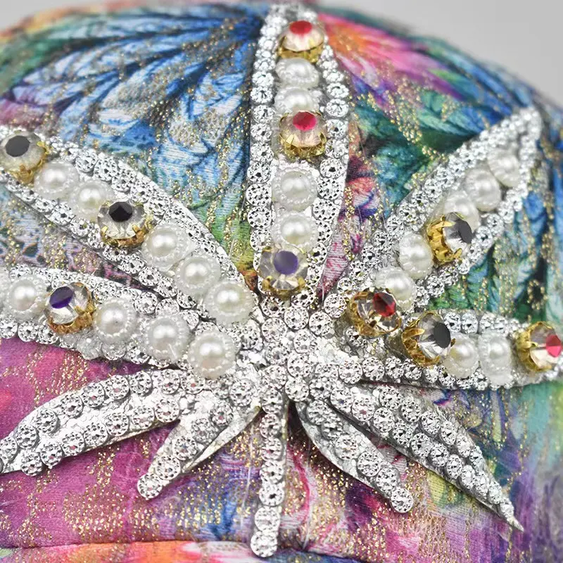 New Fashion Women Multicolor Printing Baseball Cap Bling Pearl Decoration Casual Caps Adjustable Outdoor Summer Hats