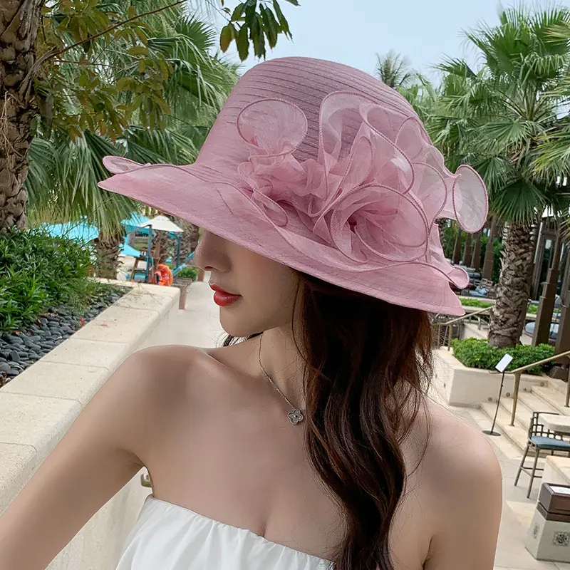 Summer New Women's Eugenia Flower Big Beach Hat Outdoor Sunshade and Sunscreen Tourism Mesh Fisherman Hat