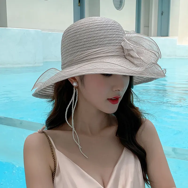 Summer New Women's Eugenia Flower Big Beach Hat Outdoor Sunshade and Sunscreen Tourism Mesh Fisherman Hat