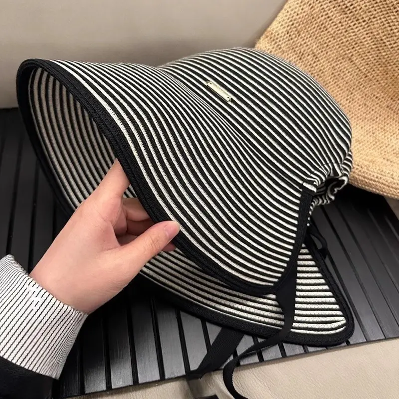 2025 New Spring/Summer Super Large Lampshade Straw Hat with Strap and Large brimmed Hat Can Tie Ponytail to Cover Face Sun Hat