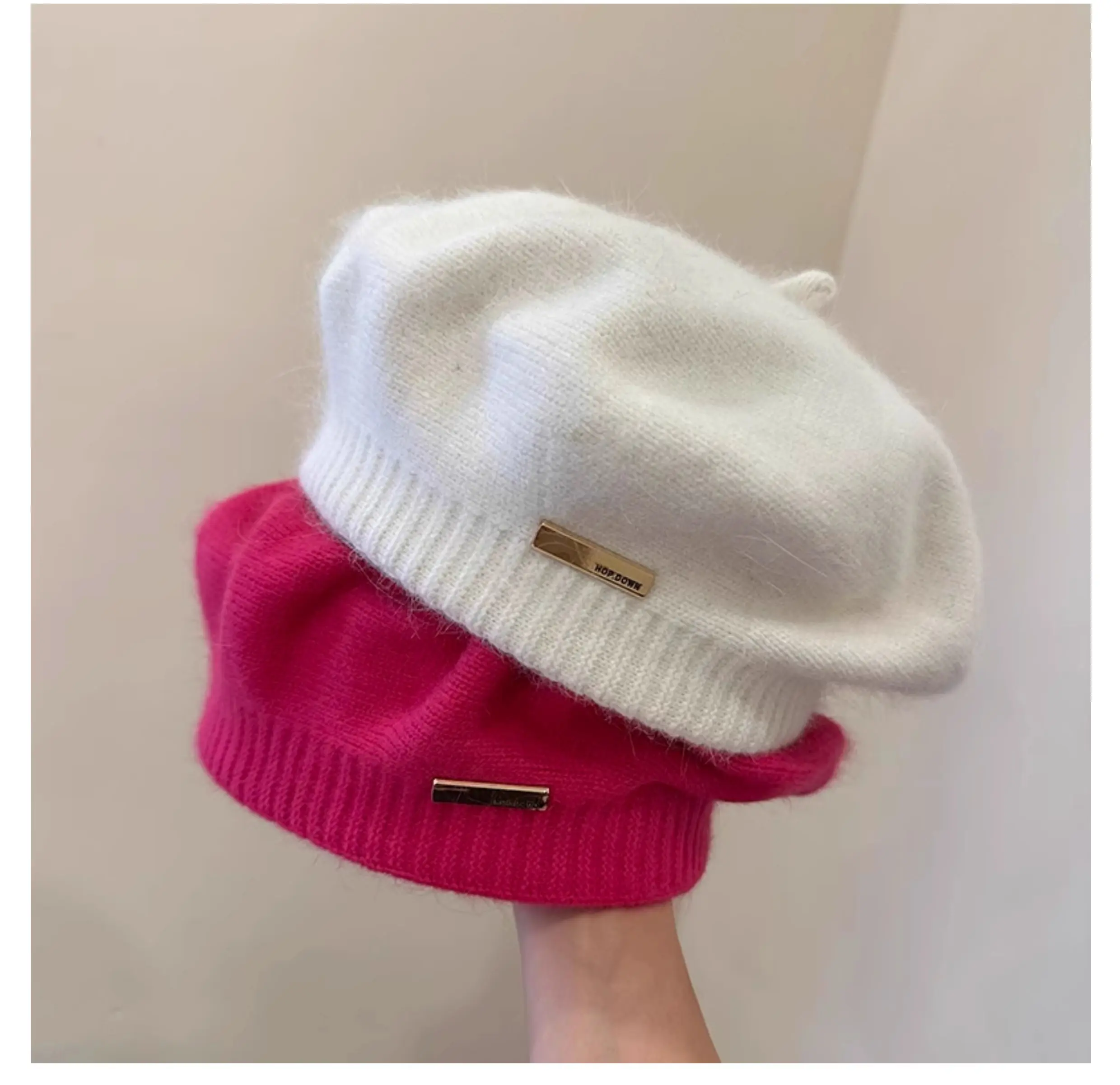Korean Version Simple Real Rabbit Fur Beret Versatile For Autumn And Winter, Out Of The Street, Bud Knitted Artist Hat
