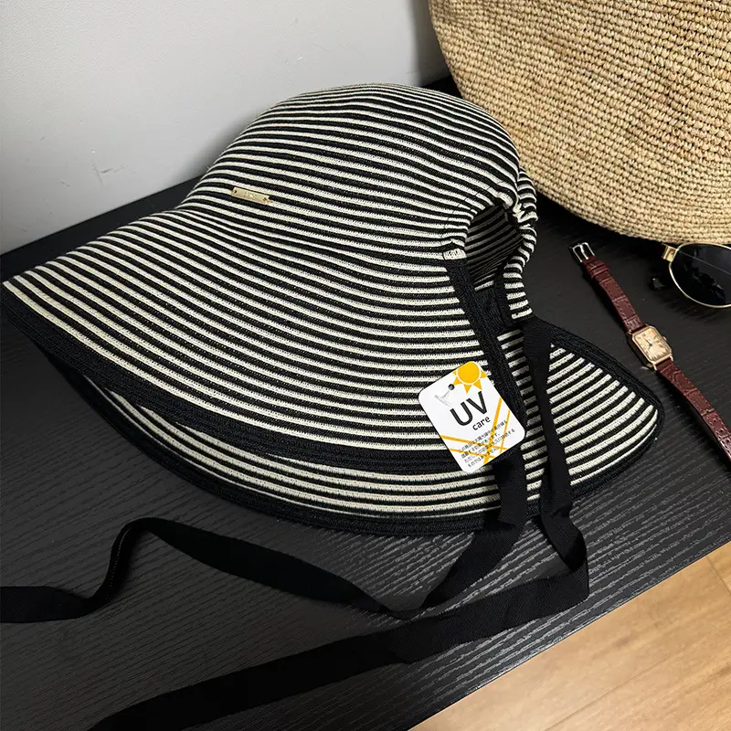 2025 New Spring/Summer Super Large Lampshade Straw Hat with Strap and Large brimmed Hat Can Tie Ponytail to Cover Face Sun Hat