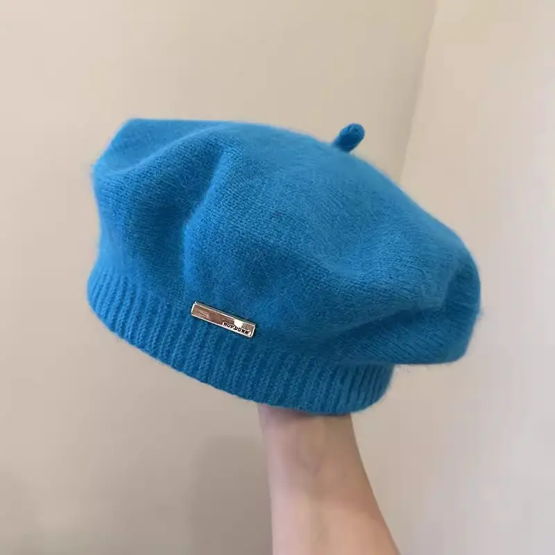 Korean Version Simple Real Rabbit Fur Beret Versatile For Autumn And Winter, Out Of The Street, Bud Knitted Artist Hat