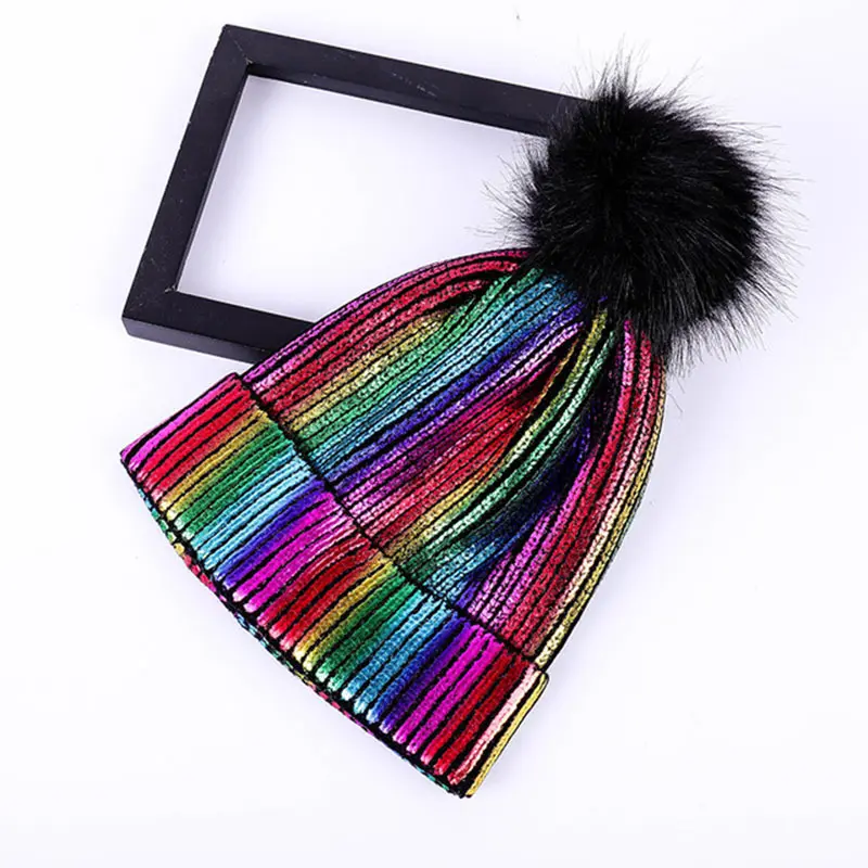 Hot Stamping Gold And Silver Wool Hat, Warm autumn And Winter Wool Ball Knitted Hat, Korean Version Versatile Pullover Hat