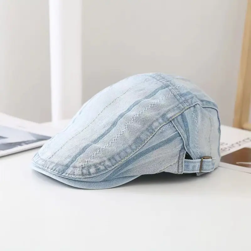2022 Four Seasons New Cowboy Printing Newsboy Cap Men's Washed Flat Cap Female Painter's Beret