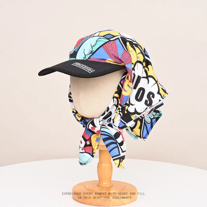 New Color Graffiti Strap Headscarf Hat Women's Big Head Circumference Sunscreen Triangle Scarf Duck Tongue Hat