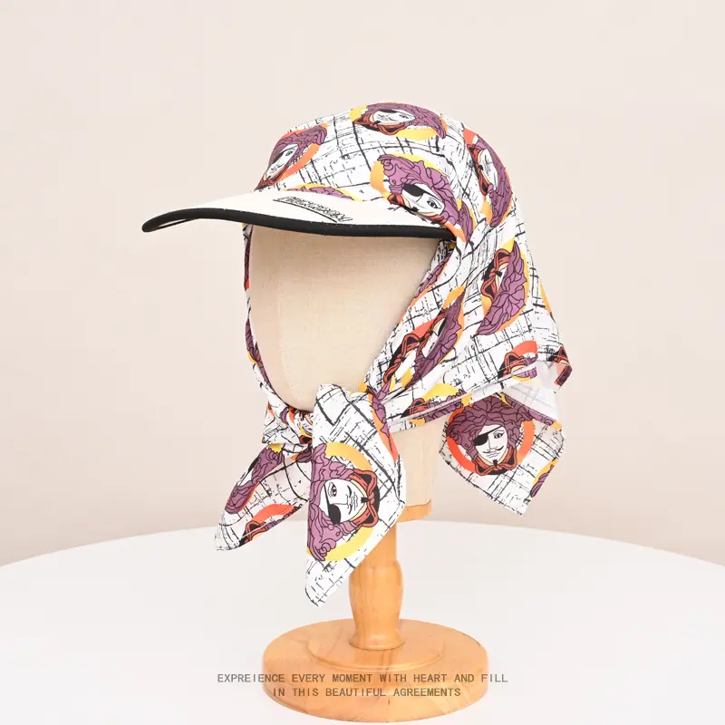 New Color Graffiti Strap Headscarf Hat Women's Big Head Circumference Sunscreen Triangle Scarf Duck Tongue Hat