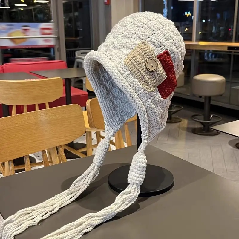 Korean Version Tassel Lei Feng Hat, Autumn And Winter Handcrafted Knitted Hat cover, Wool Hat, Versatile Ear Protection Hat