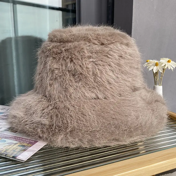 2024 Big Fluffy Faux Fur Bucket Hat for Women Luxury Plush Fisherman Hat Warm Winter Hat Thicken Cold Snowy Day Panama Cap