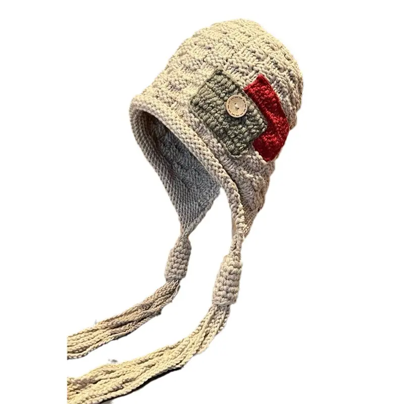 Korean Version Tassel Lei Feng Hat, Autumn And Winter Handcrafted Knitted Hat cover, Wool Hat, Versatile Ear Protection Hat
