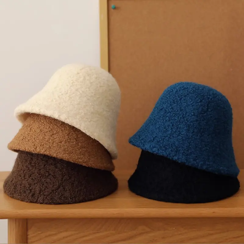 Autumn Winter Hats for Women New Classic Simple Wool Lamb Bucket Warm Fisherman Cap Versatile Fashion Japanese Ladies Pannama