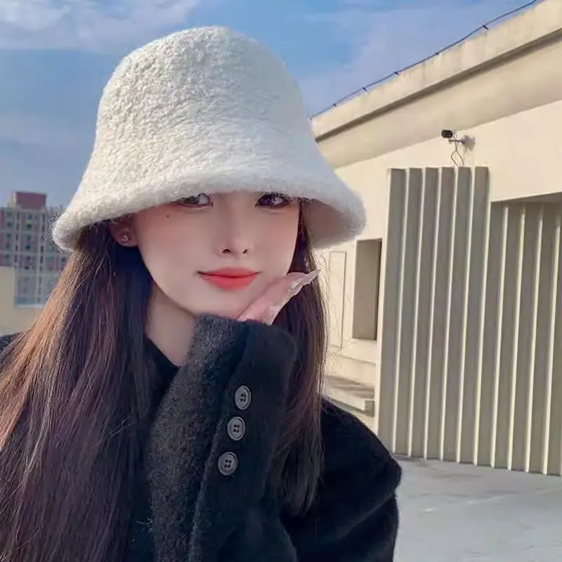 Autumn Winter Hats for Women New Classic Simple Wool Lamb Bucket Warm Fisherman Cap Versatile Fashion Japanese Ladies Pannama