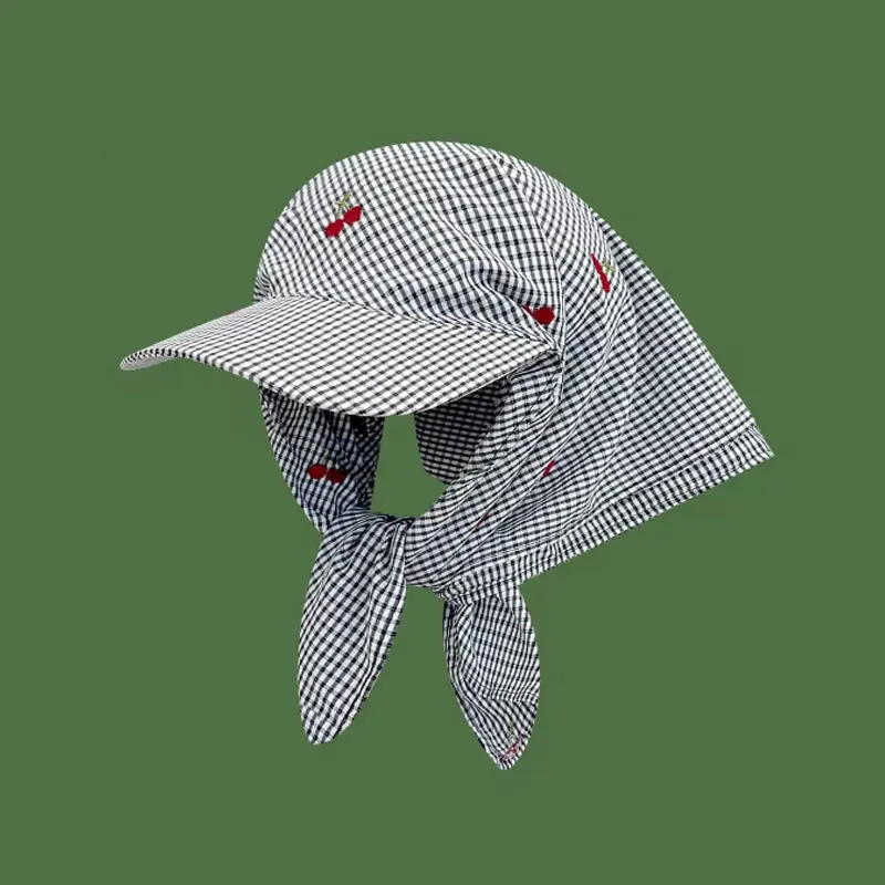 New Cherry Embroidered Duck Tongue Towel Hat for Spring and Summer Thin Style Curved Eaves Sunshade and Sunscreen Headband Cap