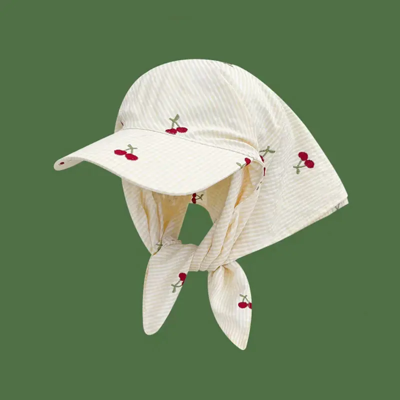 New Cherry Embroidered Duck Tongue Towel Hat for Spring and Summer Thin Style Curved Eaves Sunshade and Sunscreen Headband Cap