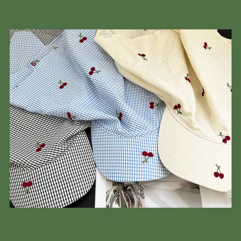 New Cherry Embroidered Duck Tongue Towel Hat for Spring and Summer Thin Style Curved Eaves Sunshade and Sunscreen Headband Cap
