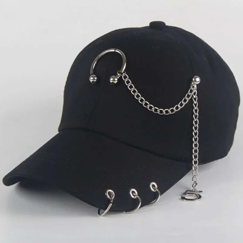 Mode Hip Hop Katoen Baseball Cap Bts Creatieve Piercing Ring Caps Punk Volwassen Casual Solid Verstelbare Unisex Hoed Snapback