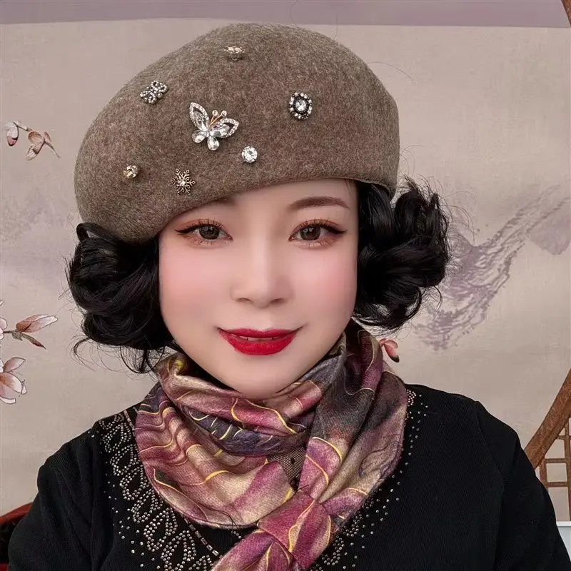Berets, High-End And Elegant Western Style Hats, Fashionable And Versatile, Trendy New Round Top Woolen Woolen Artist Hat