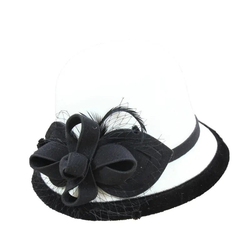 New British Style Top Hat for Women in Autumn and Winter, Woolen Mesh, Leaf Flower Pot Hat, Retro Felt Hat