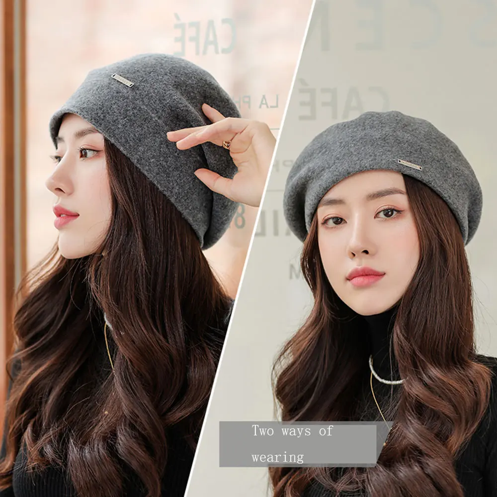 2022 Female Boutique Cashmere Blend Winter Hat Fur Warm Soft Wool Women Skullies Beanies Wholesale Fedora Retro lady caps beret