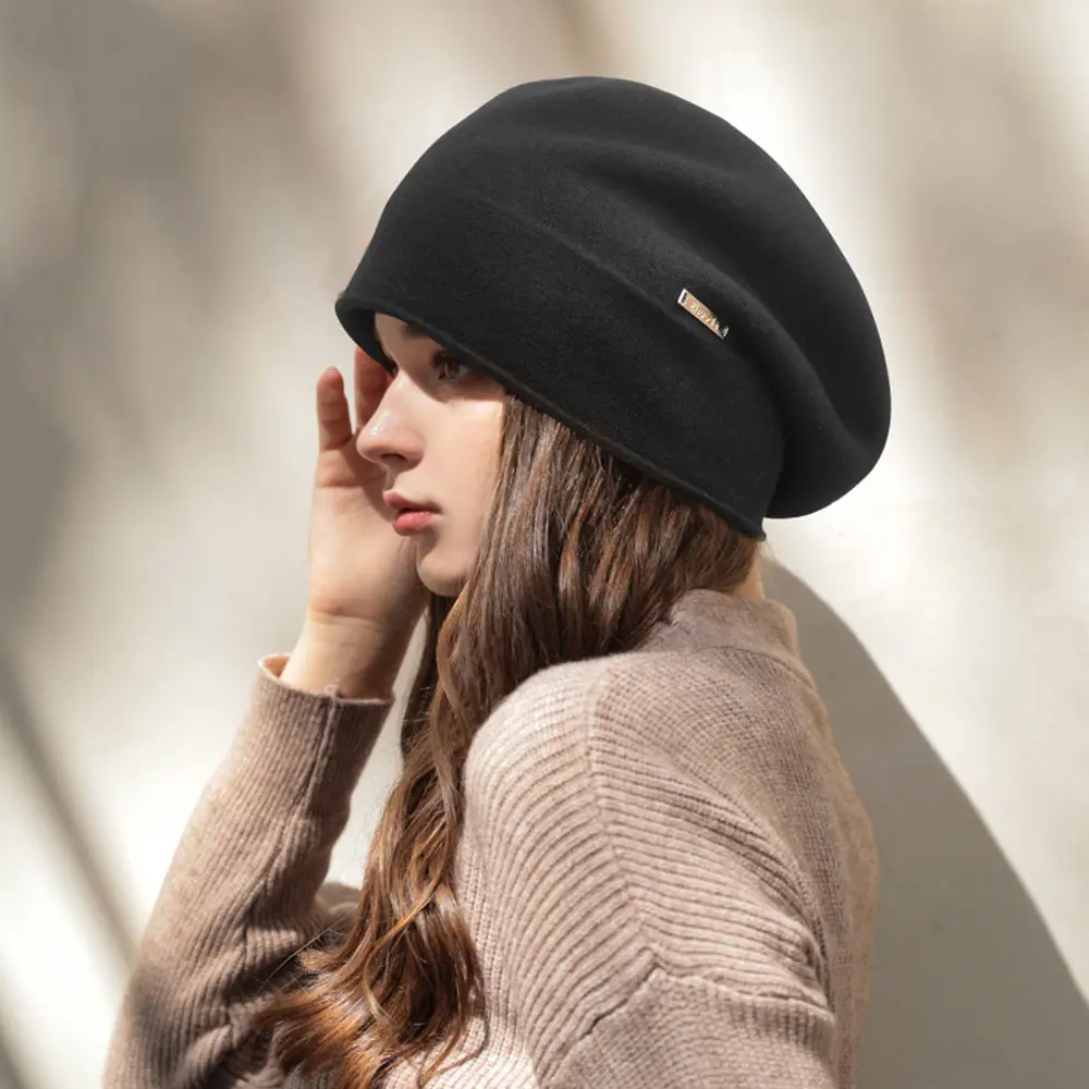 2022 Female Boutique Cashmere Blend Winter Hat Fur Warm Soft Wool Women Skullies Beanies Wholesale Fedora Retro lady caps beret