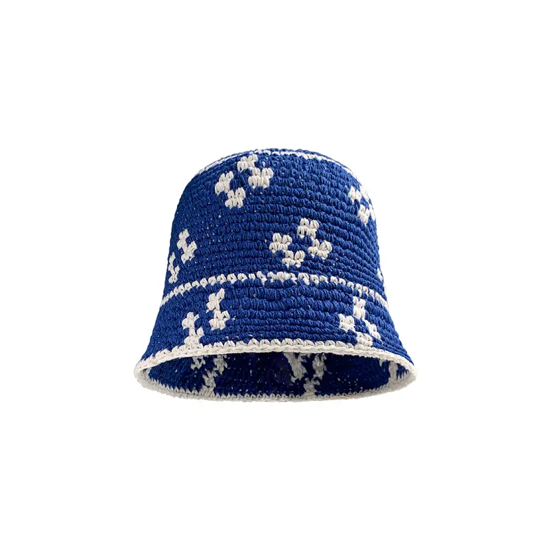 New Knitted Flower Korean Version Spring Summer Crochet Fisherman Cap Women Handmade Bucket Hats Can Be Rolled Edge Panama Hats