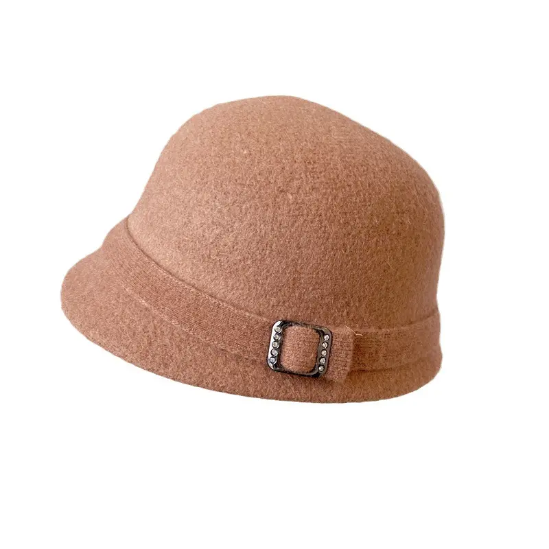 Japanese Wool Hat Women's Autumn and Winter Warm Knitted Hat Diamond Buckle Ribbon Fisherman Hat Front and Back Small Basin Hat