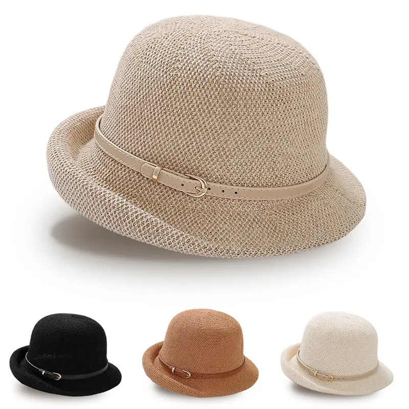 Spring And Summer Breathable Belt Buckle Fisherman Hat For Vacation, Sun Shading And Sun Protection, Rolled Edge Basin Hat