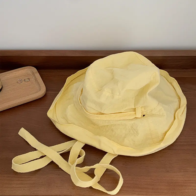 Cotton And Linen Japanese And Korean Spring/Summer Versatile Hat Strap Drawstring Lightweight Fisherman Hat Sun Hat