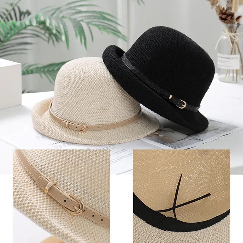 Spring And Summer Breathable Belt Buckle Fisherman Hat For Vacation, Sun Shading And Sun Protection, Rolled Edge Basin Hat