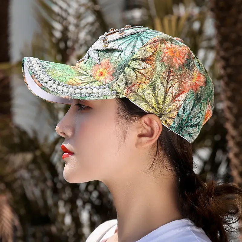 Women Sun Hats With Rhinestone UV Protection Shiny Decorate Baseball Cap Dance Show Personality Caps Street Outdoor Hip Hop Hat