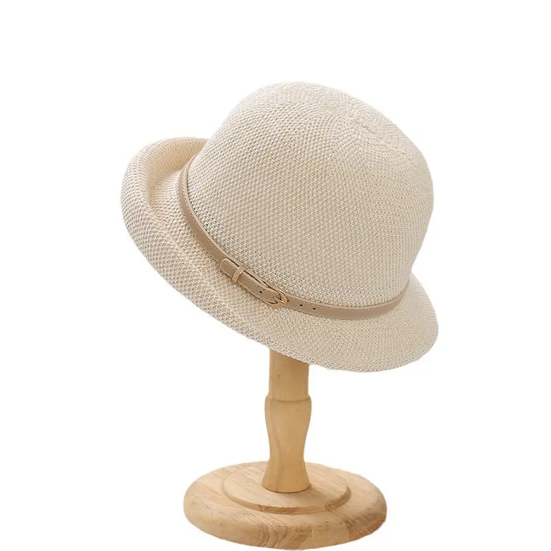 Spring And Summer Breathable Belt Buckle Fisherman Hat For Vacation, Sun Shading And Sun Protection, Rolled Edge Basin Hat