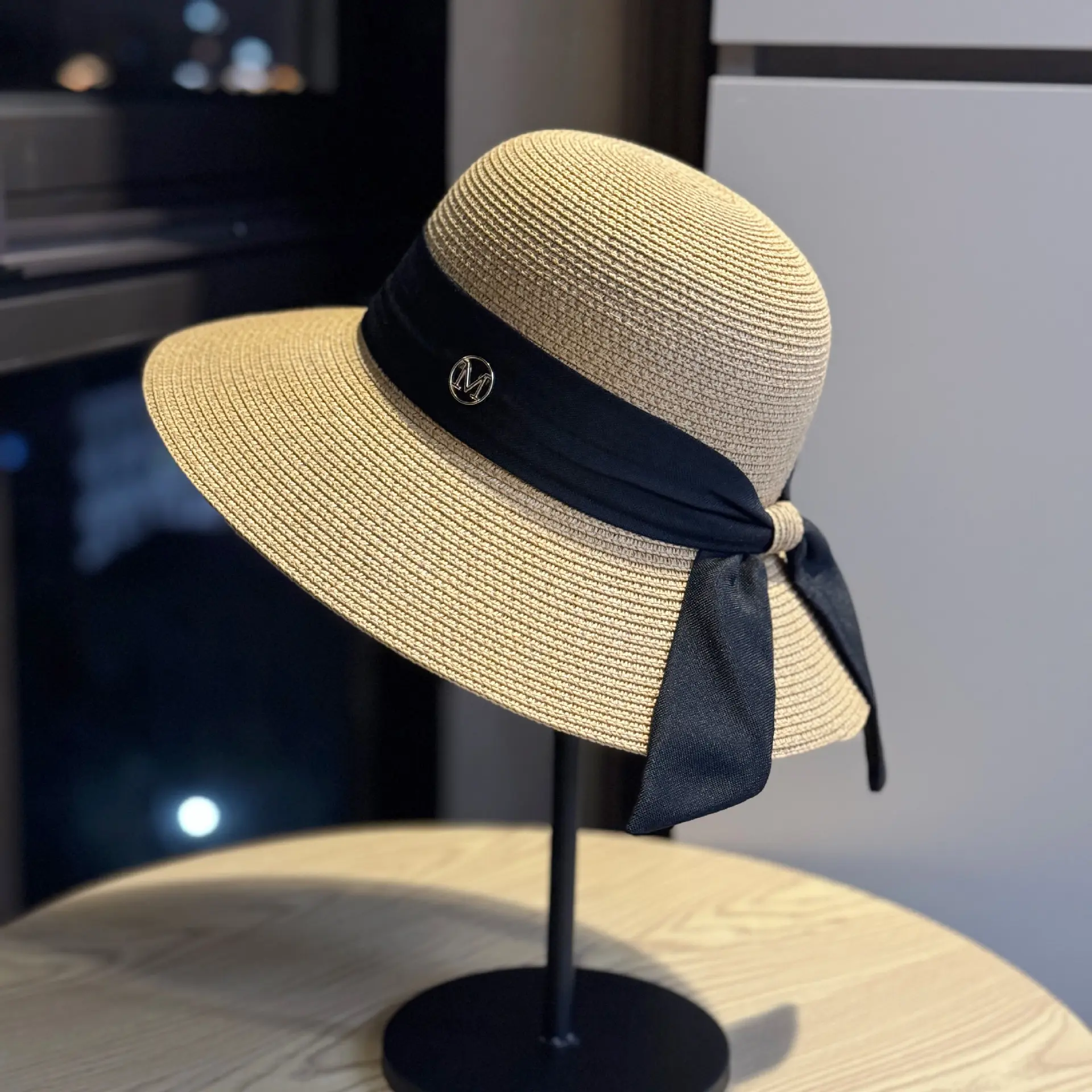 Retro Style Summer Straw Hat with Large Eaves for Sun Protection, Women's French Woven Straw Sun Hat