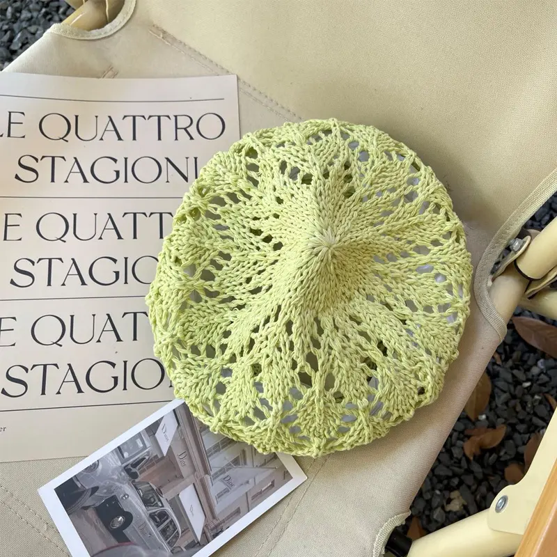 2022 NEW Woman Hat Summer Hand Crocheted hollowed out papyrus Beret hat For girl Fashion painter Cap  ladies hats
