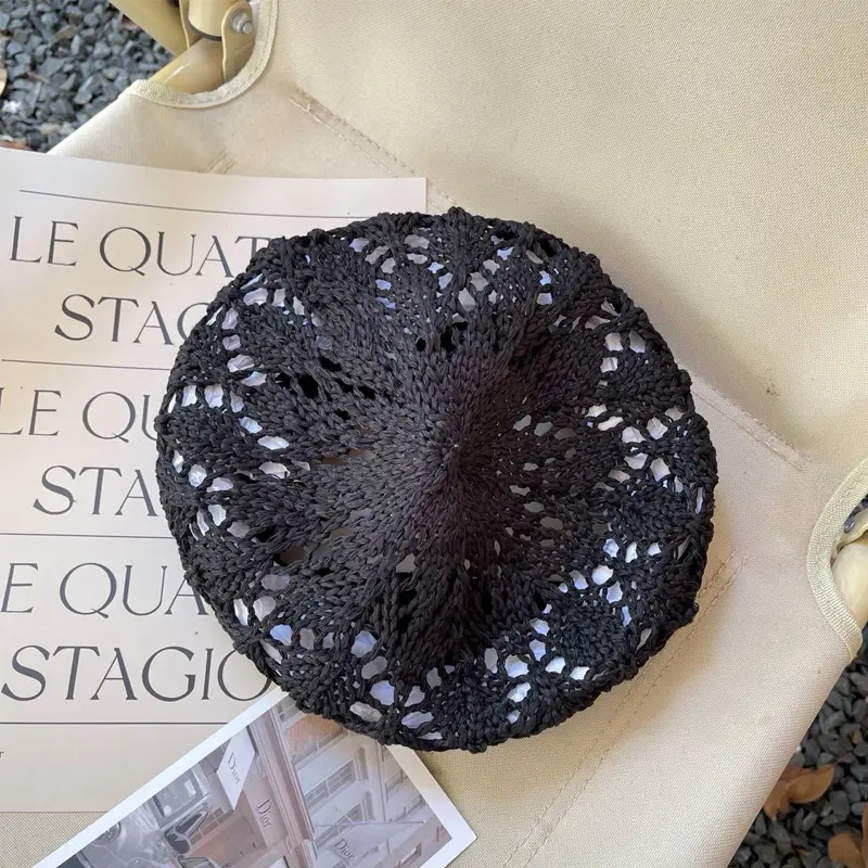 2022 NEW Woman Hat Summer Hand Crocheted hollowed out papyrus Beret hat For girl Fashion painter Cap  ladies hats