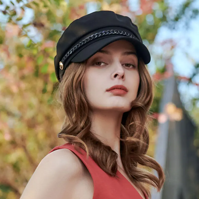 Trendy Navy Sun Hat Casual Military Caps Woman Cotton Beret Flat Hats Captain Cap Trucker Vintage Sport Women's Leather Hat