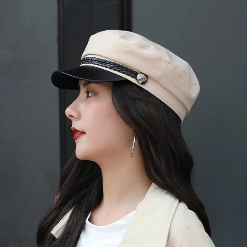 Trendy Navy Sun Hat Casual Military Caps Woman Cotton Beret Flat Hats Captain Cap Trucker Vintage Sport Women's Leather Hat