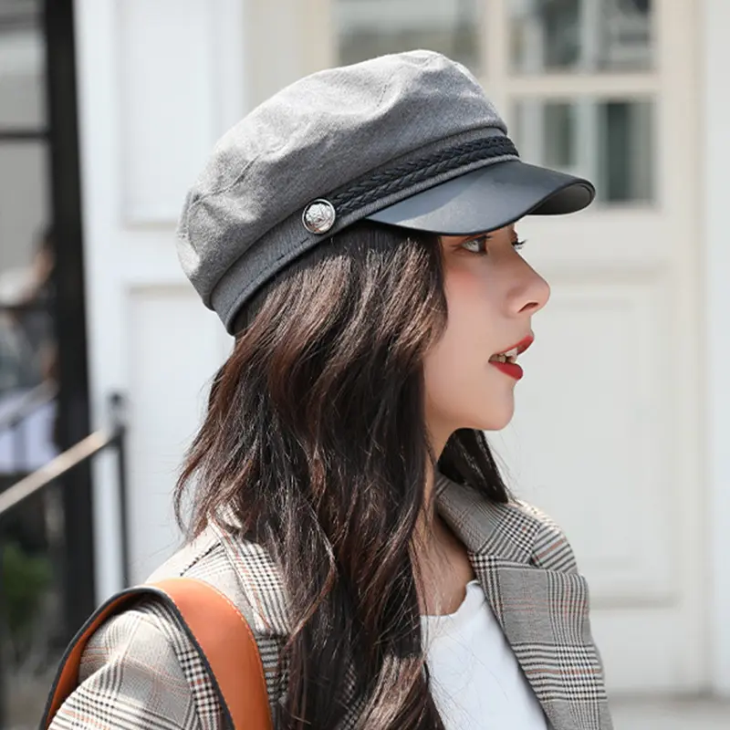 Trendy Navy Sun Hat Casual Military Caps Woman Cotton Beret Flat Hats Captain Cap Trucker Vintage Sport Women's Leather Hat