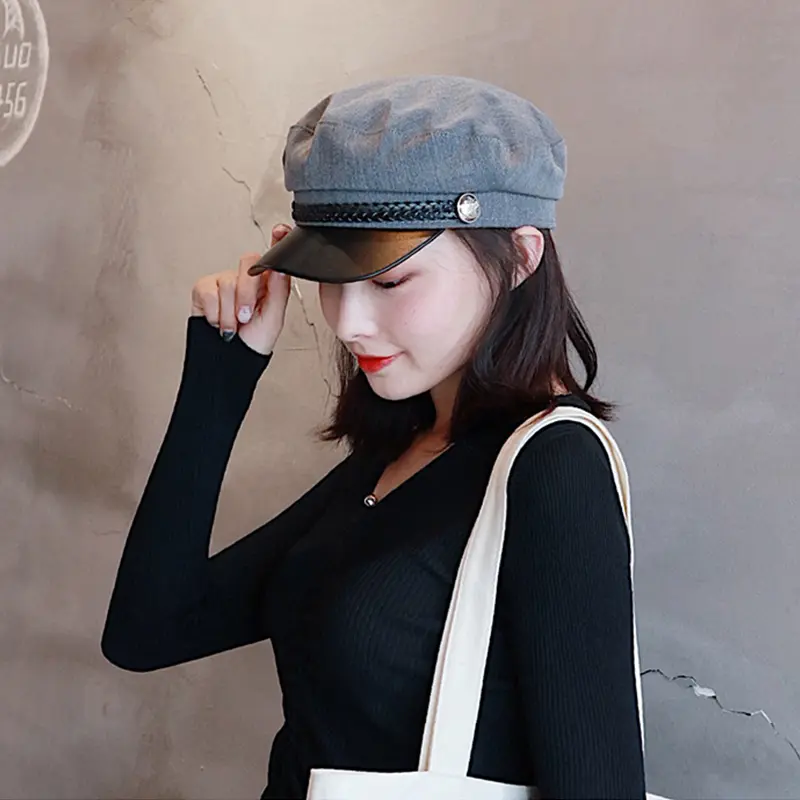 Trendy Navy Sun Hat Casual Military Caps Woman Cotton Beret Flat Hats Captain Cap Trucker Vintage Sport Women's Leather Hat
