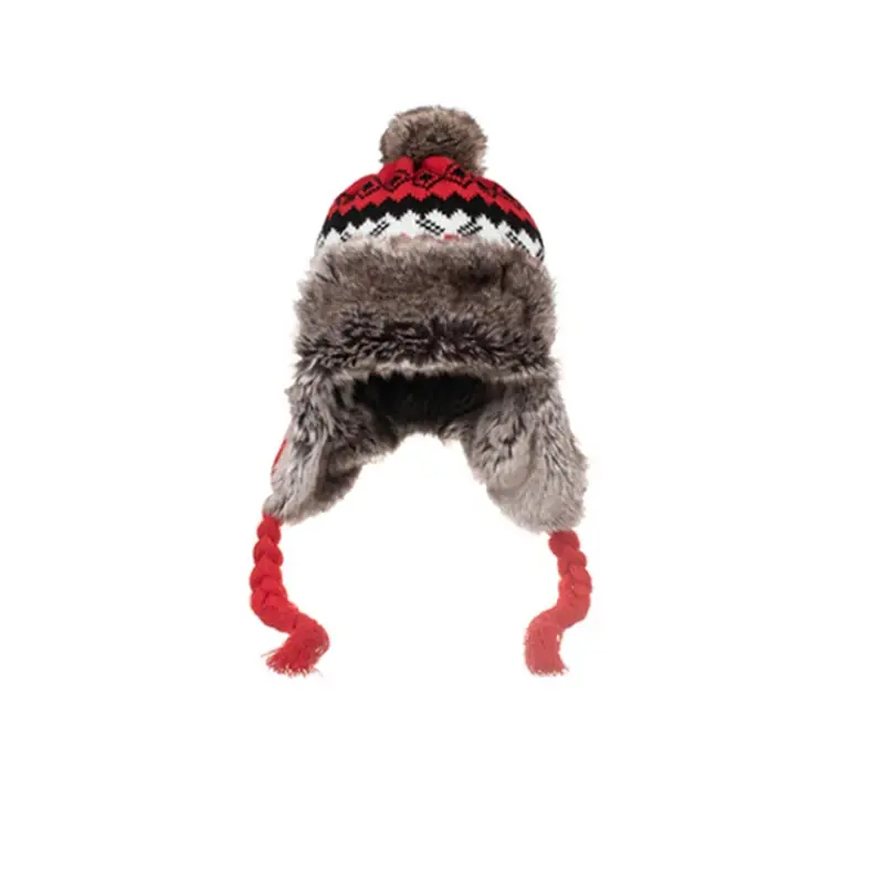 New Winter Hat Bomber Cap Hat Women Men Warm Snow Hat With Fur Pompom Windproof Knitting Earflap Trapper Girl Outdoor Cap Gift